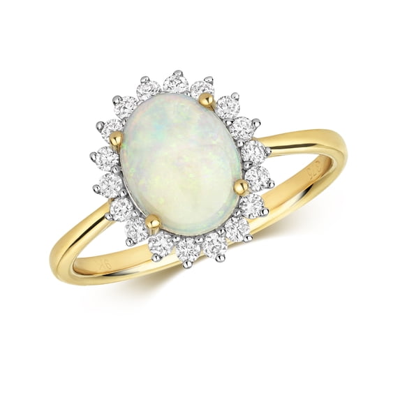 Chic 9k Gold Women Diamond Solitaire Ring Brilliant Cut 0.26 Carat HI - I1 with Opal