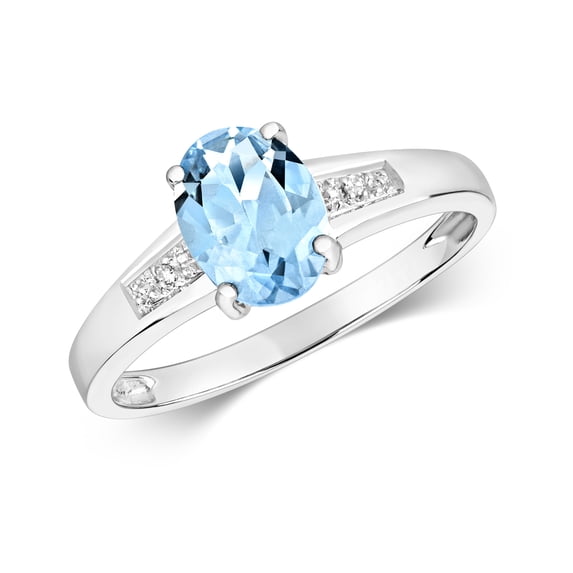Chic 9k White Gold Women Diamond Solitaire Ring Brilliant Cut H - PK with Aquamarine