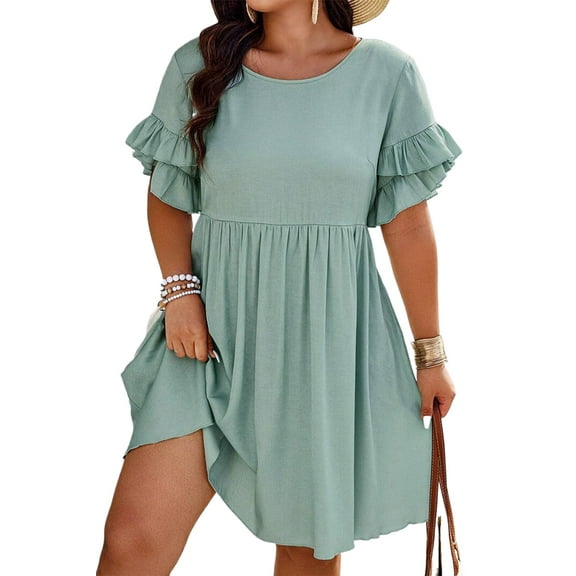 Chic A-Line Flared Mini Dress in Grass Green - Perfect for Daily Wear and Special Occasions | [ZhiHiMeRi] | (US 22W-24W)3X
