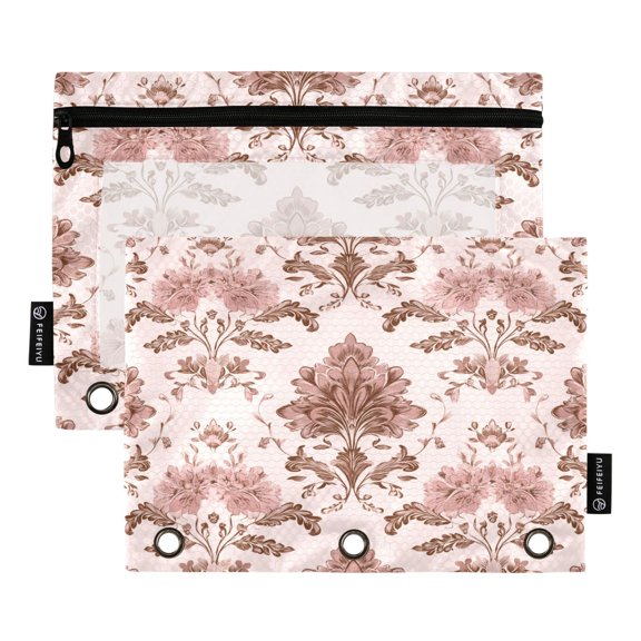 Chic Abstract Flower Pattern Binder Pouches Zipper Pocket Document Storage 3 Rings 2 Packs A5 Size