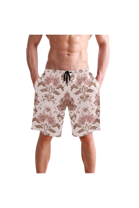 Chic Abstract Flower Pattern Men's Swim Trunks Beach Shorts Bathing Bottoms S