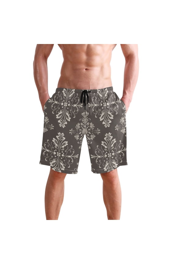 Chic Abstract Flowers Dark Background Men's Swim Trunks Beach Shorts Bathing Bottoms L