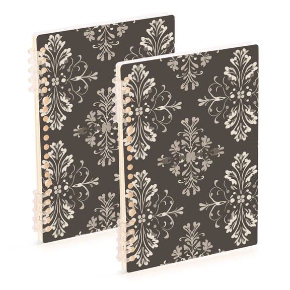 Chic Abstract Flowers Dark Background Notebook Detachable Coil Notebook Diary Plan Book A5 Size 60 Pages 1 Pack