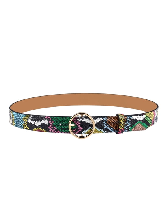 Chic Adjustable Waist Belt Green Serpents Print Durable PU Leather Fashion Strap