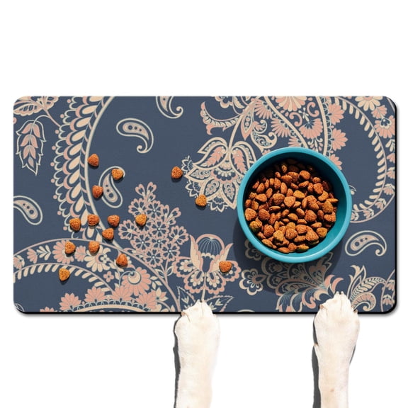 Chic Aesthetic Dog Mat - Colorful Vibrant Paisley Print Pet Placemat - Absorbent and Easy to Clean for Food and Water Spills