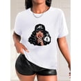 Chic Afro-American Woman Graphic Tee - Casual Crew Neck Short Sleeve T-Shirt with Red Lips ...
