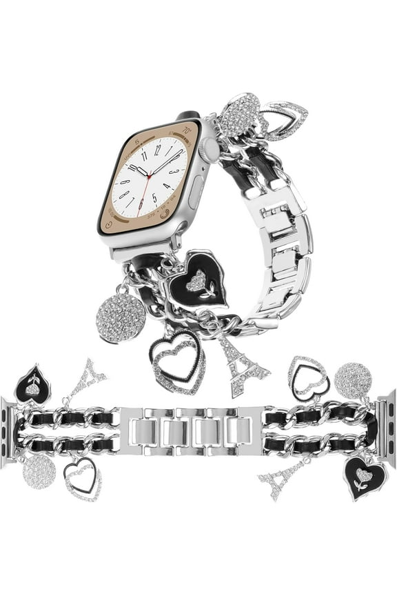 Chic Apple Watch Band Versatile Wristband for All Series, Elegant Replacement Strap with Exquisite Pendants, Compatible with 38mm-49mm iWatch, Stylish Metal Chain Charms for Fashionable Women