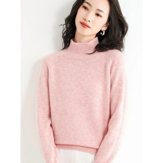 Chic Autumn Winter Women'S High Neck Loose Solid Color Knit Sweater Pullover, Crafted Without Blend, Perfect For Layering And Comfort.