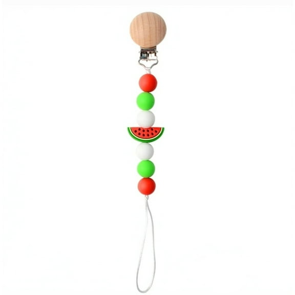 Chic Baby Pacifier Clip Silicone, Fruit Pacifier, Leaf Pacifier, Flower Pacifier, Teether holder, Pacifier clip with Teething beads, for Baby Boys and Girls, Binky Clip, Watermelon/Red Flower