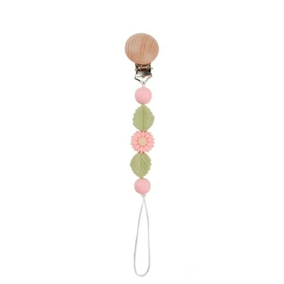 Chic Baby Pacifier Clip Silicone, Fruit Pacifier, Leaf Pacifier, Flower Pacifier, Teether holder, Pacifier clip with Teething beads, for Baby Boys and Girls, Binky Clip, Pink Flower