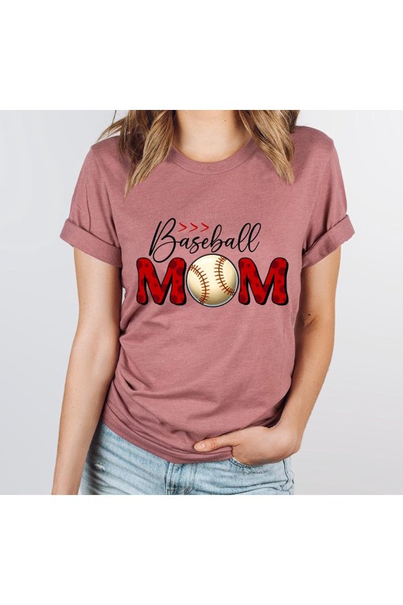 Chic Baseball Mom Tee with Sporty Red Accents All Size S-5Xl