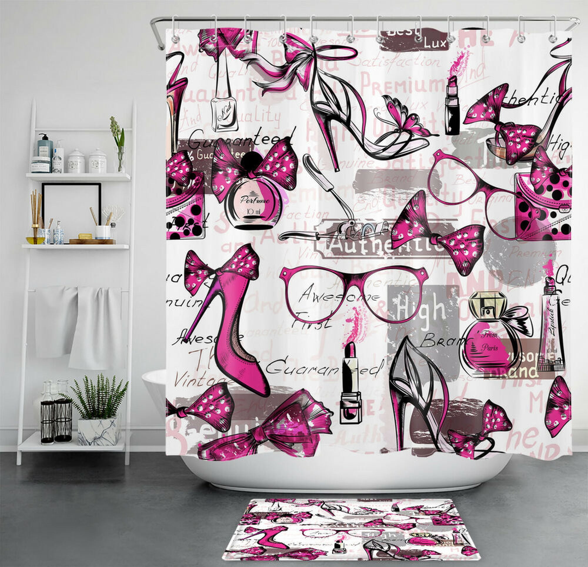 Chic Bathroom Glamour Lipstick, Perfume, and High Heels Shower Curtain
