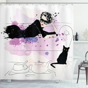 Chic Bathroom Upgrade: Girl and Cat Print Kitten Shower Curtain