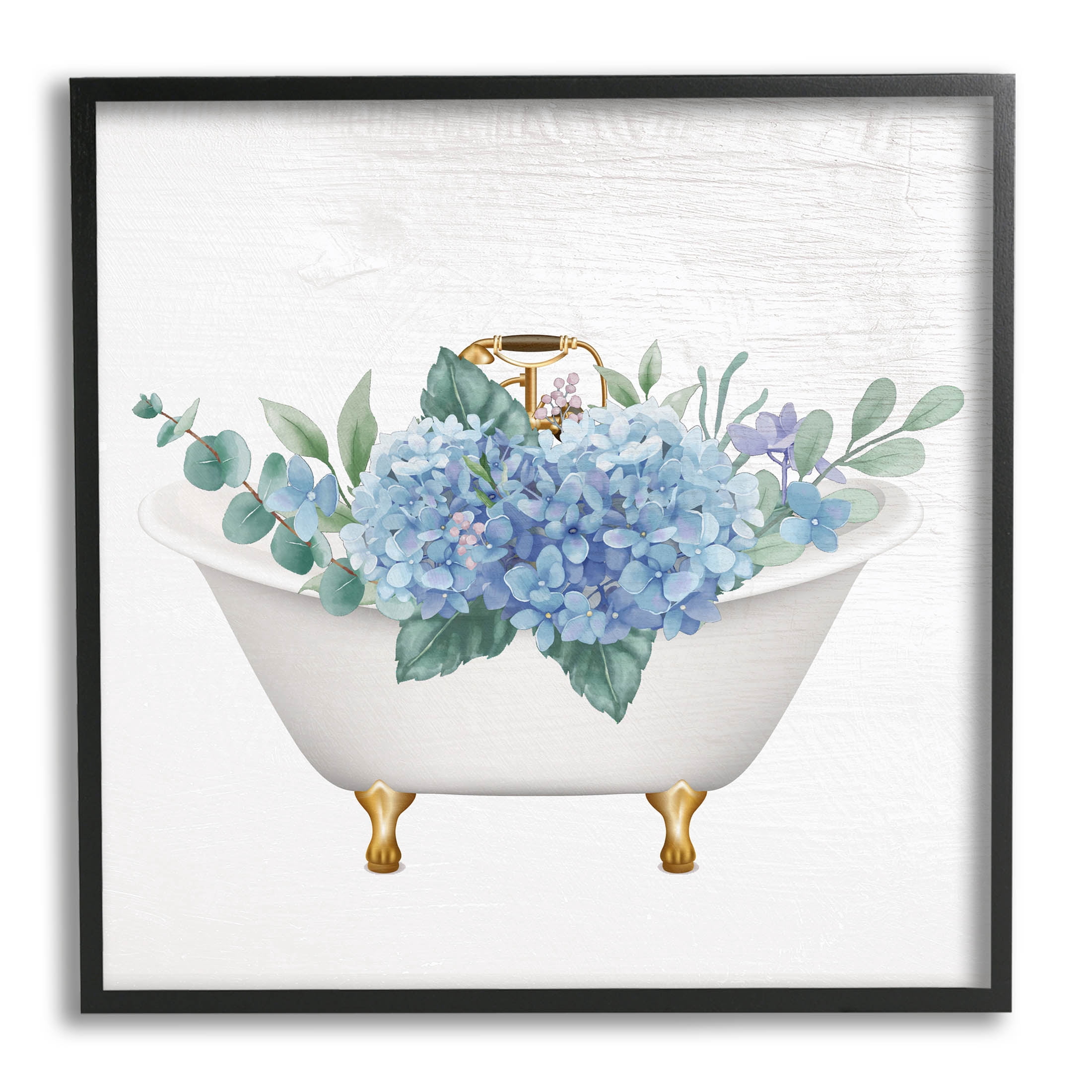Chic Bathtub Hydrangea Blossoms Botanical & Floral Graphic Art Black Framed Art Print Wall Art