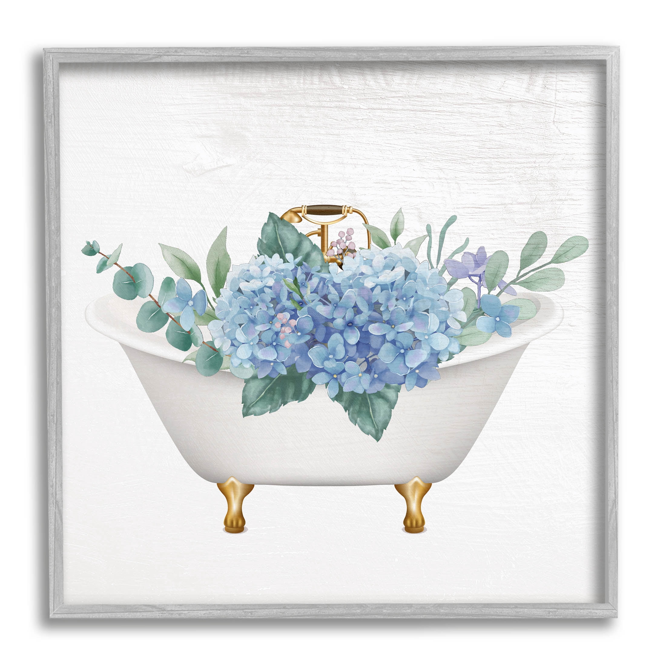 Chic Bathtub Hydrangea Blossoms Botanical & Floral Graphic Art Gray Framed Art Print Wall Art