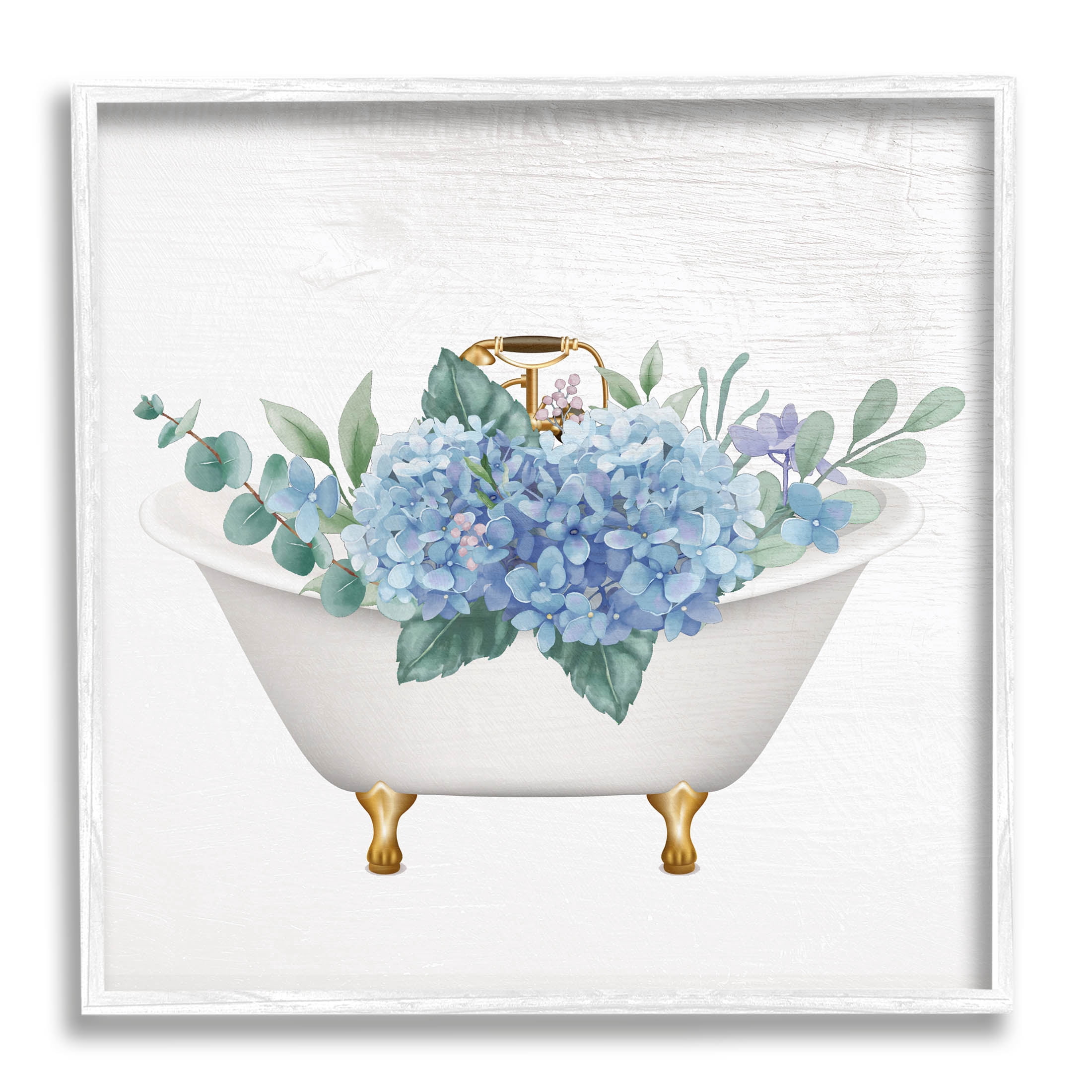 Chic Bathtub Hydrangea Blossoms Botanical & Floral Graphic Art White Framed Art Print Wall Art