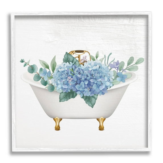 Chic Bathtub Hydrangea Blossoms Botanical & Floral Graphic Art White Framed Art Print Wall Art