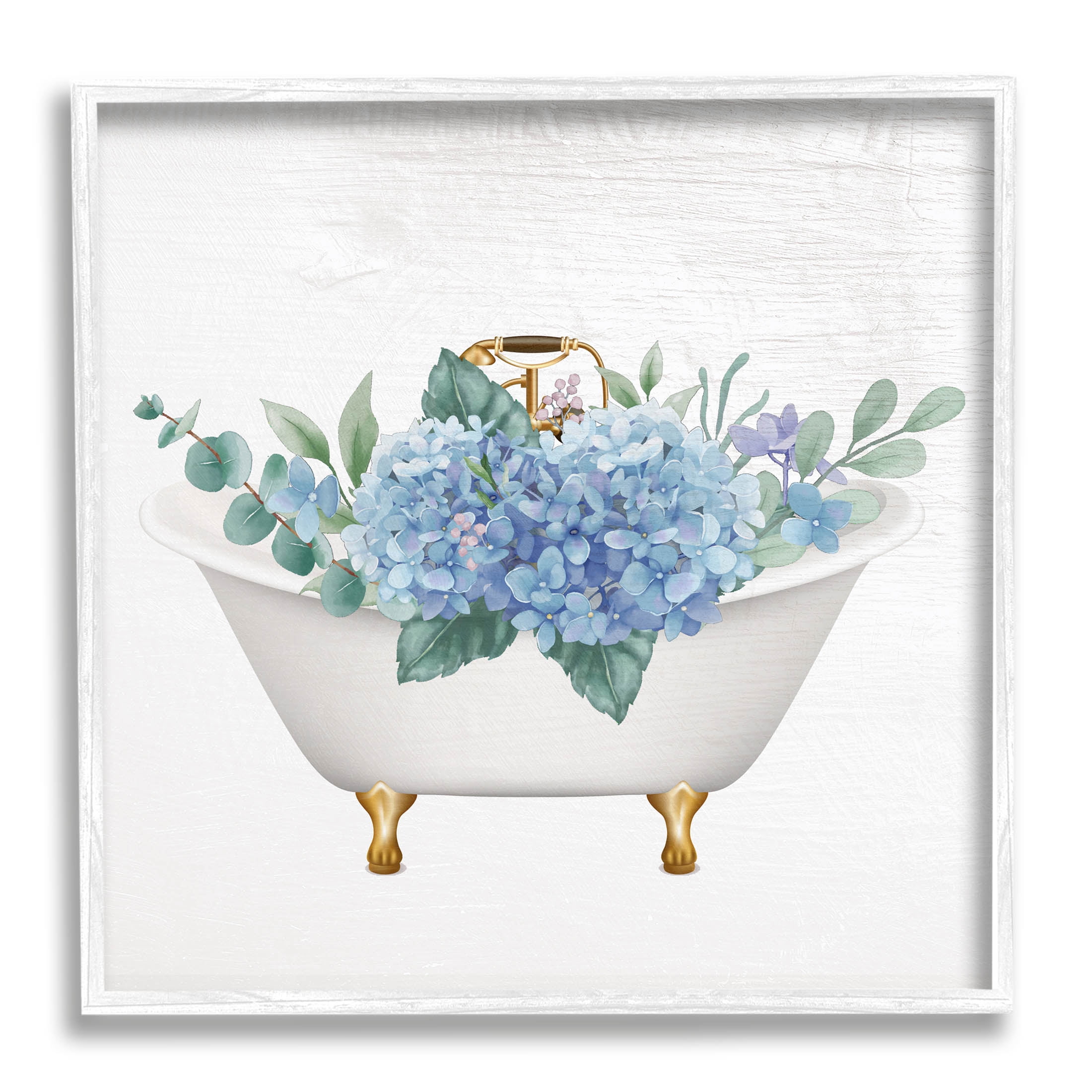 White Framed Chic Bathtub Hydrangea Blossoms Canvas Print