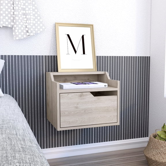 Chic Bedroom Nightstand With Single And Versatile Storage - Grey Modern Floating End Table Design Shelf