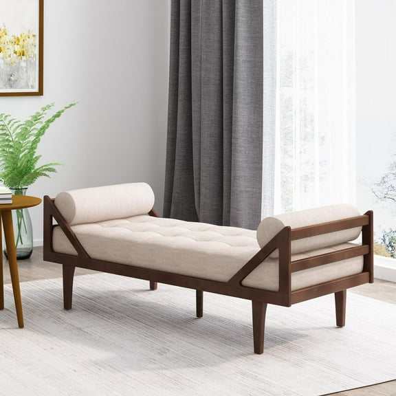 Chic Beige Fabric Chaise Lounger for Living Room Relaxation - Lounge Chair with Bentwood Structure