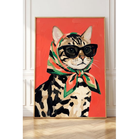 Maxima Bold Chic Bengal Cat Portrait Poster, Animal, Fashion, Bold Maximalist ...
