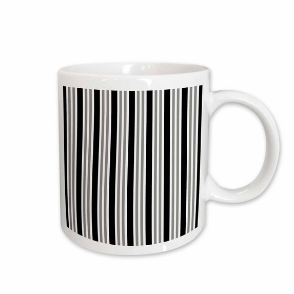 3drose, Chic Black and Gray Vertical Stripes Over White Background, 11oz Mug