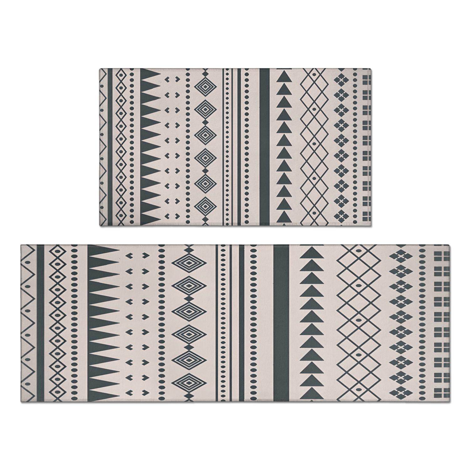 Chic Black Boho Kitchen Rug Set: Black and White, Non-Slip, Machine ...