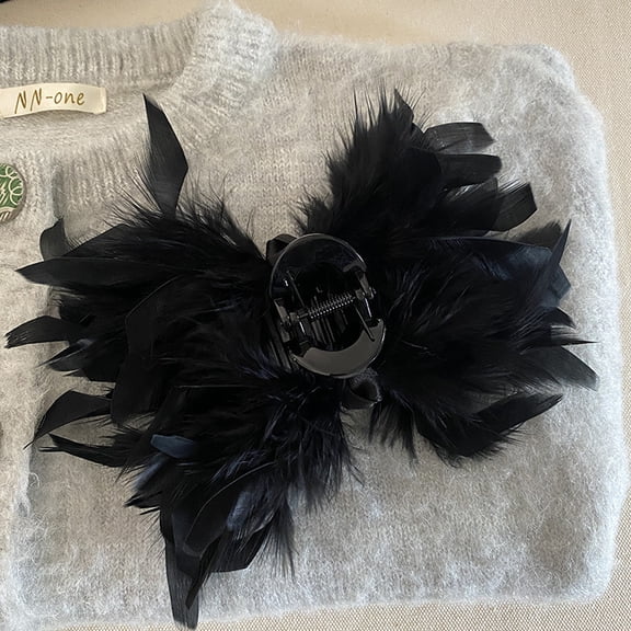 Chic Black Feather Hair Claw Clip for Women Stylish Hair Holder