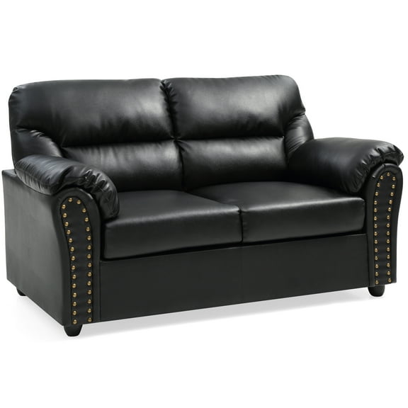 Chic Black Love Seat With Padded Luxury And Design: 36" High X 60" Wide 34" Deep, Foam Filled, Pu, Quick To Assemble, Enticing For Two Modern Living Area Style : Height, Width, Depth, Assembly,
