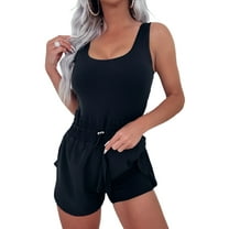 Chic Black Sleeveless Loop Drawstring Cinched Waist Romper for Women - [ZhiHiMeRi] | (US 12-14)L
