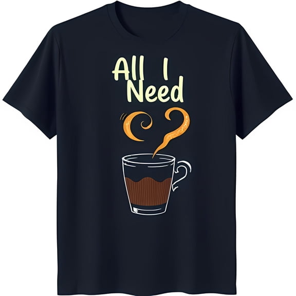 Chic Black T-Shirt with Cute Coffee Cup Graphic & 'All I Need' Text
