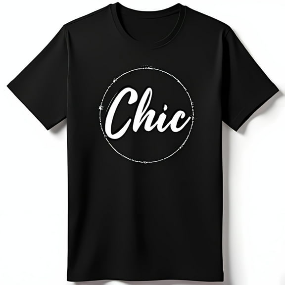 Chic Black T-Shirt with Glittery Circle Graphic and Stylish Font Tee