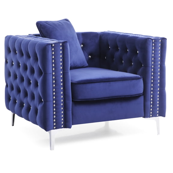 Chic Blue Accent | Track Arms for Modern Home Interiors | Sturdy Velvet and Foam | Fast Setup to Enhance Your Space