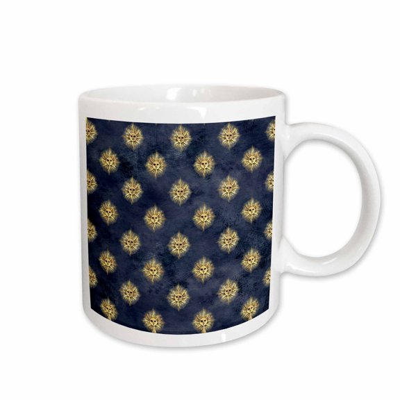3drose, Chic Blue and Image of Gold Celestial Sun Pattern, 15oz Mug