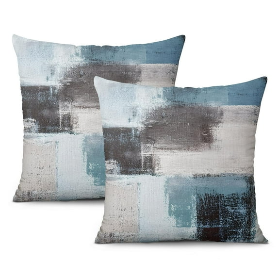 Chic Blue Decorative Pillows, Set of 2, 16x16 Inch | White and Blue Pillow Covers | Abstract Oil Painting Art Design | Perfect for Couch or Bedroom Decor