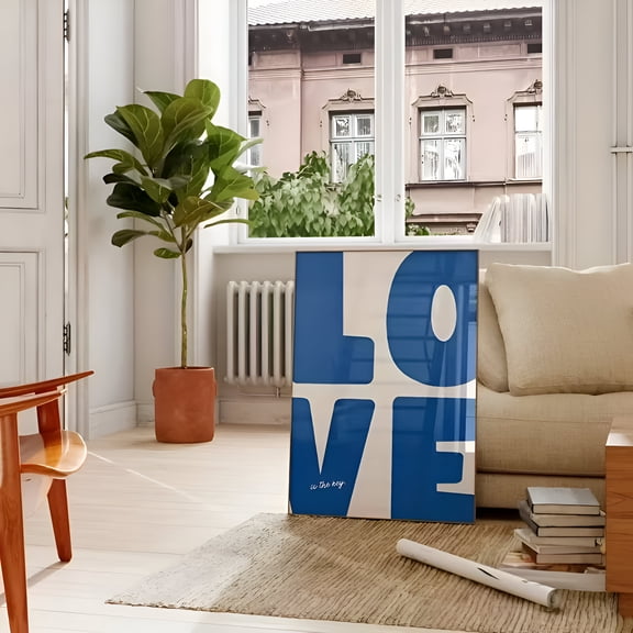 Chic Blue Love Wall Art Poster Modern Romantic Decor for Living Room Bedroom Room Decor Perfect Christmas Gift, UNFRAMED 12x18