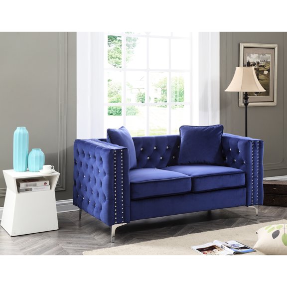 Chic Blue With Foam Cushions And Modern Arm Design Style Velvet Upholstery Support