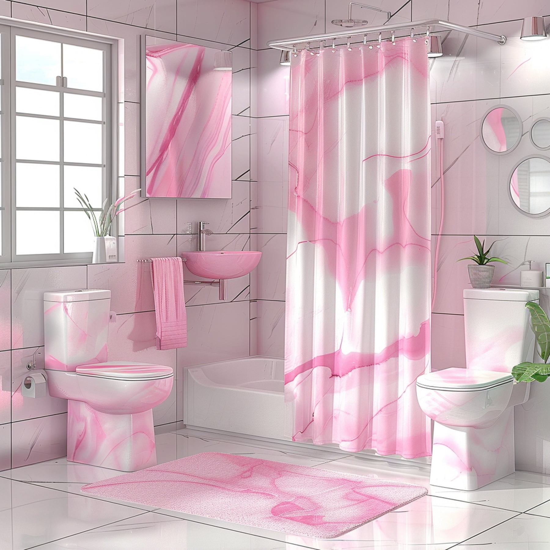 Chic Blush Pink Shower Curtain Set Elevate Your Bathroom Style