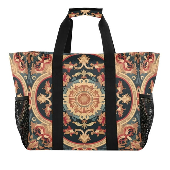 Chic Bohemian Mandala Reusable Grocery Bags with Handle Side Pocket Waterproof Shopping Portable Tote