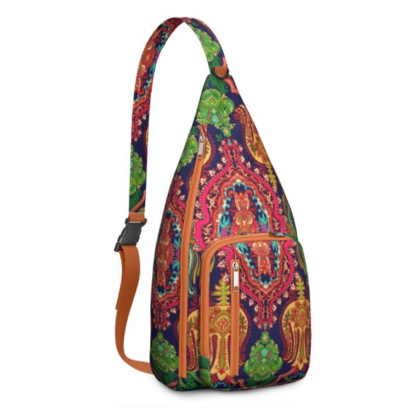 Chic Bohemian Sling Backpack - Elegant Paisley & Floral Design, Multi-Pocket Anti-Theft Shoulder Bag for Commuters