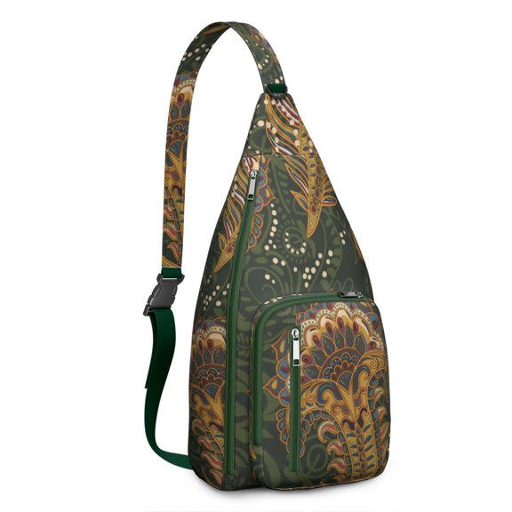 Chic Bohemian Sling Backpack - Elegant Paisley & Floral Design, Multi-Pocket Anti-Theft Shoulder Bag for Commuters