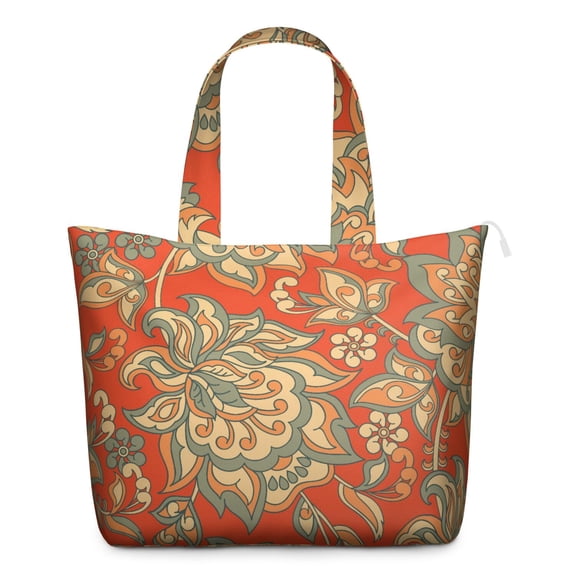 Chic Bohemian Vintage Print Large Capacity Tote Bag with Zipper Closure & Interior Pockets