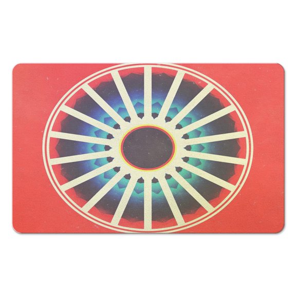 Chic Boho Bathroom Rugs: Non-Slip, Funny & Washable, Semi-Round Bath Mat with Retro Sun Design, 20x32 inch