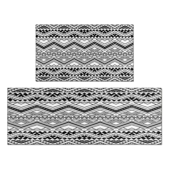 Chic Boho Kitchen Mat Set of 2 - Non-Skid, Absorbent Modern Farmhouse Rugs, Moroccan Theme - Perfect for Kitchen Decor & Accessories (Black, 17x47+17x30)