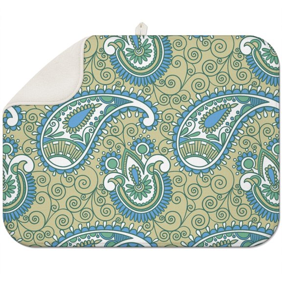 Chic Boho Paisley Coffee Mat – Microfiber Spill Mat, Durable and Lightweight Dish Drying Pad for Kitchen and Coffee Bars
