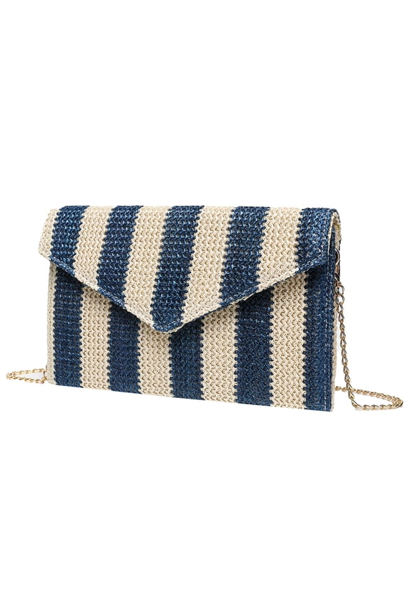 Chic Boho Straw Woven Beach Bag for Women Chain Crossbody Shoulder Flap Purse Summer Vacation Clutch