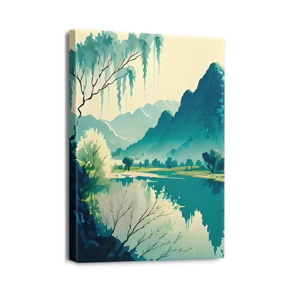 Chic Boho Wall Decor Abstract Mountain Trees Canvas Art for the Modern Home 12x16 Inches