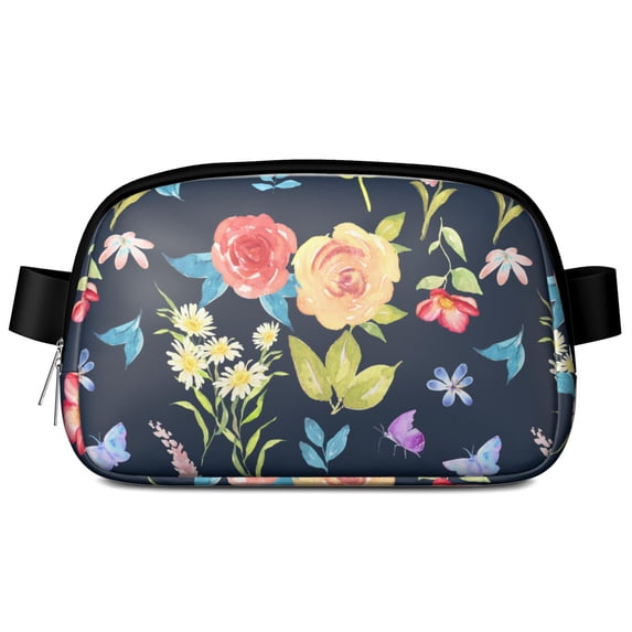 Chic Botanical Fanny Pack – Floral Waist Bag with Wild Garden Bloom, Bees, & Watercolor Nature Design