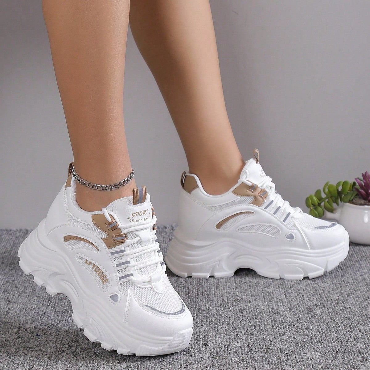 Chic Breathable Mesh Sneakers for Women - Height-Increasing, All-Season ...