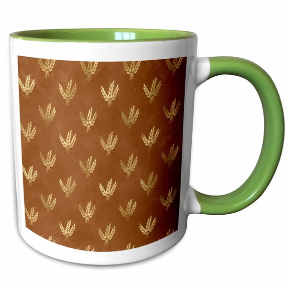 3drose, Chic Brown and Image of Gold Wheat Pattern, 11oz Two-tone Green Mug
